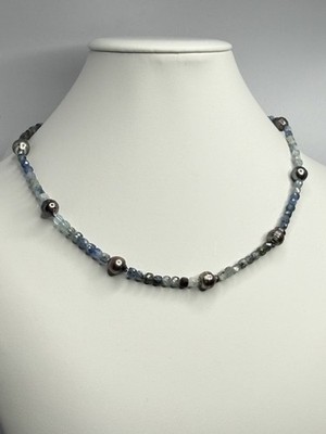 Tahitian Pearl & Faceted Kyanite Necklace 17.75  Handcrafted Artisan Gemstone