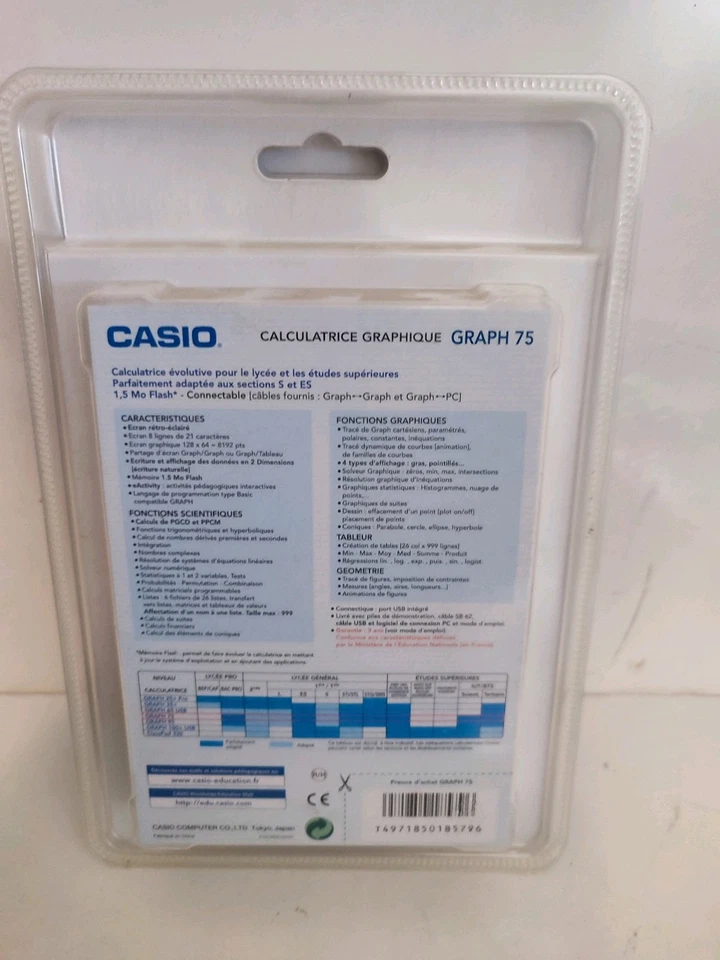 CALCULATRICE GRAPHIQUE CASIO GRAPH 75 NEUF SCELLE - Photo 4/4