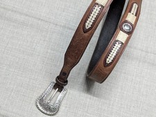 vintage JUSTIN buckle belt NATIVE AMERICAN leather 38 southwestern RANGER indian