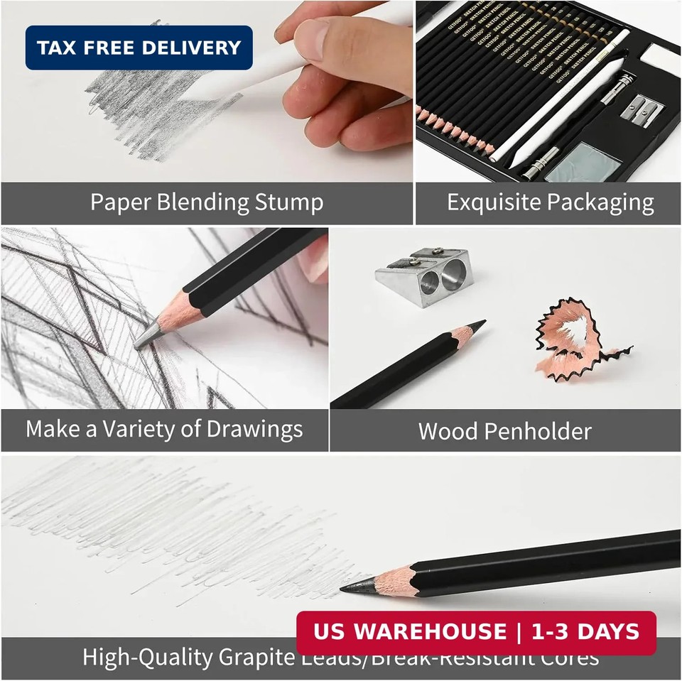 21pc Drawing Sketching Pencil Set Graphite 14B-5H & Charcoal Pencils ...