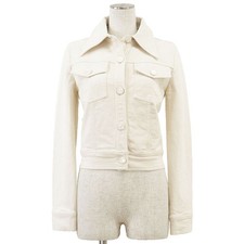 GUCCI Denim Jacket GG Logo Interlocking Back-patch Women Size 38 Ivory