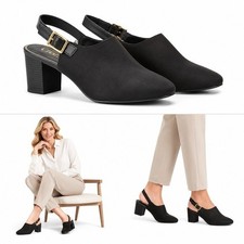 Chaps Sandals Womens 9.5 Black Wadely Peep Toe Slingback Block Heel Dress Shoes