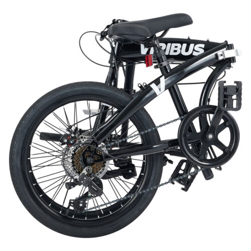 VIRIBUS 20" Folding Bike 7 Speed Folding Bicycle with Dual Disc Brakes Black - Picture 10 of 16