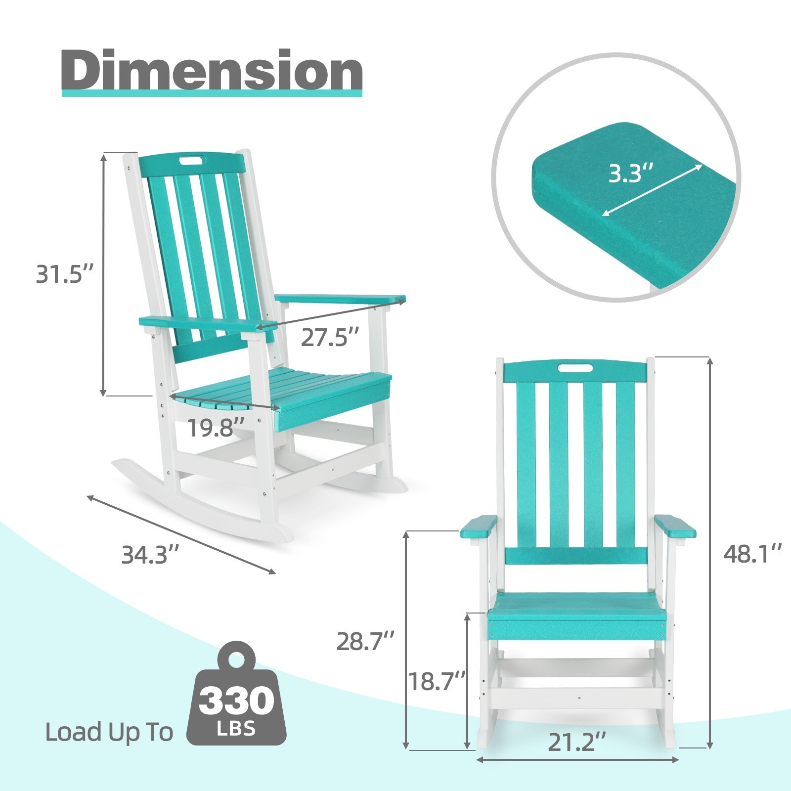 Aoodor Outdoor Rocking Chair Patio Chair Porch Rocking W/High Back Rocker Chair