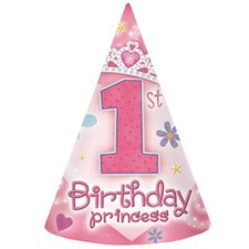 1st Birthday Princess Favor Cone Hats 8 Ct Birthday Party Favor Supplies New