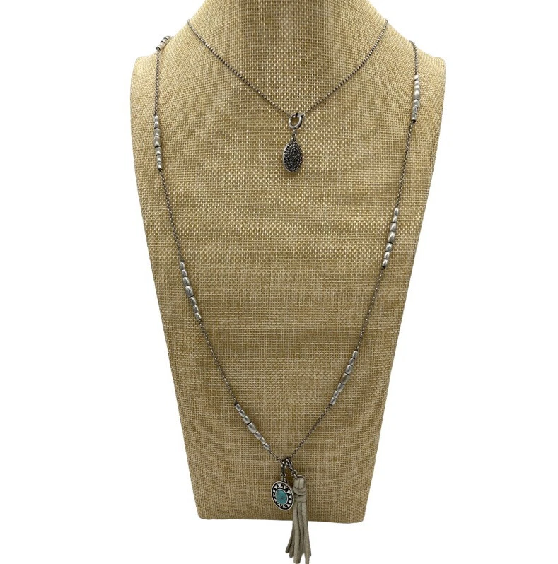 LUCKY BRAND Silver Tone Chain Layered Western Necklace Faux