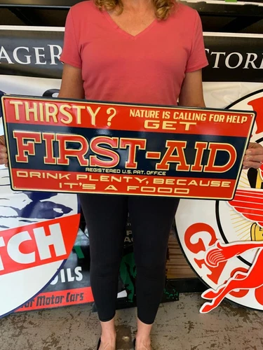 Antique Vintage Old Style Sign First Aid Soda Beverage Made USA