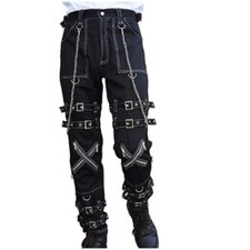Gothic Pant White Threads Buckles Zips Chains Straps Cyber Punk Trousers