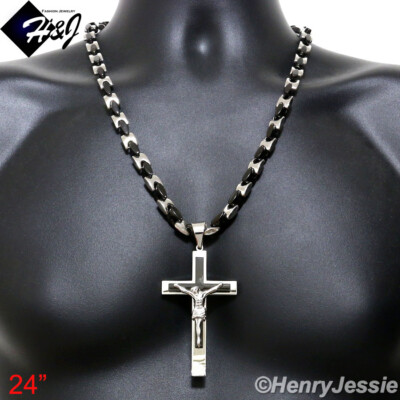 18''-40''MEN Stainless Steel 8mm Black Plated Interlock Bones Necklace Pendant*BJ1