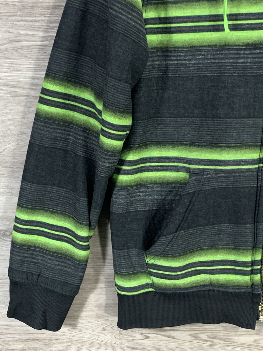 NO FEAR Zip Up BLACK Hoodie LIME green STRIPE Sweatshirt NO FEAR Zip Up BLACK Hoodie LIME green STRIPE Sweatshirt