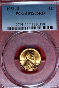 1951 - D PCGS MS66RD LINCOLN CENT!!  #B47809