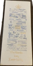 Finished unframed The Needle is My Immortality Sampler Cross Stitch piece