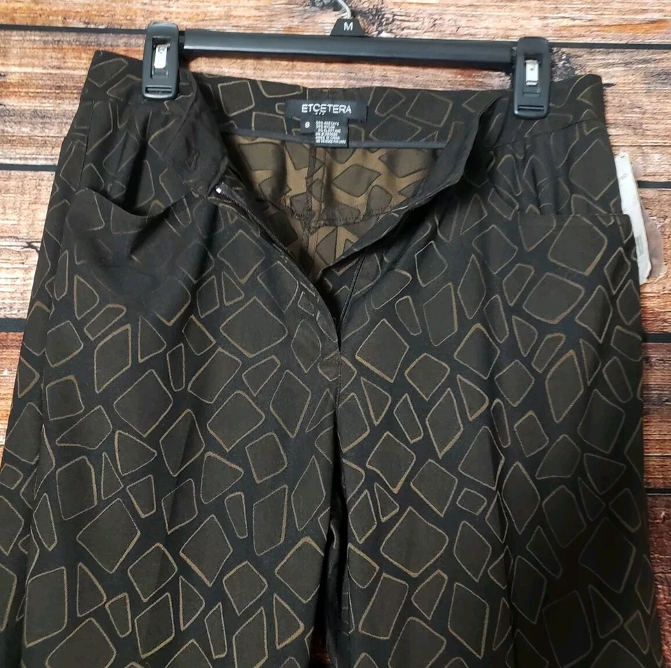 Pantalones Etcetera Talla 8 Geométricos Cremallera Mosca Negro Bronce Vestido de tiro alto para mujer Foto 2 de 4