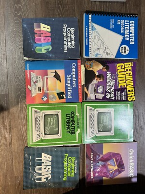 Lot 8 VTG computer books 1980s-90s Basic Programming Windows Quick Basic Walch