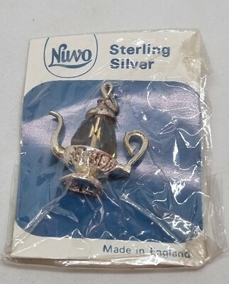 SELTENES NUVO VINTAGE STERLINGSILBER ARMBAND CHARM KAFFEEKANNE QUARZ KRISTALL