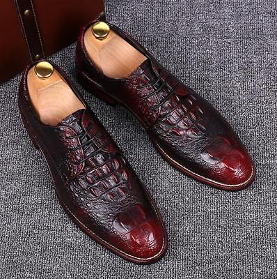 Mens PU Leather Pointy Toe Dress Formal Lace Up Crocodile Pattern Oxfords Shoes