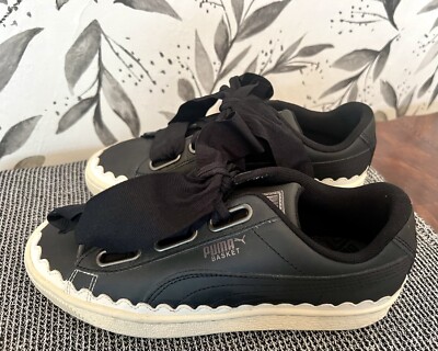 Puma Women's Basket Heart Scallop Ribbon-Lace Leather Low-Top Sneakers Size 