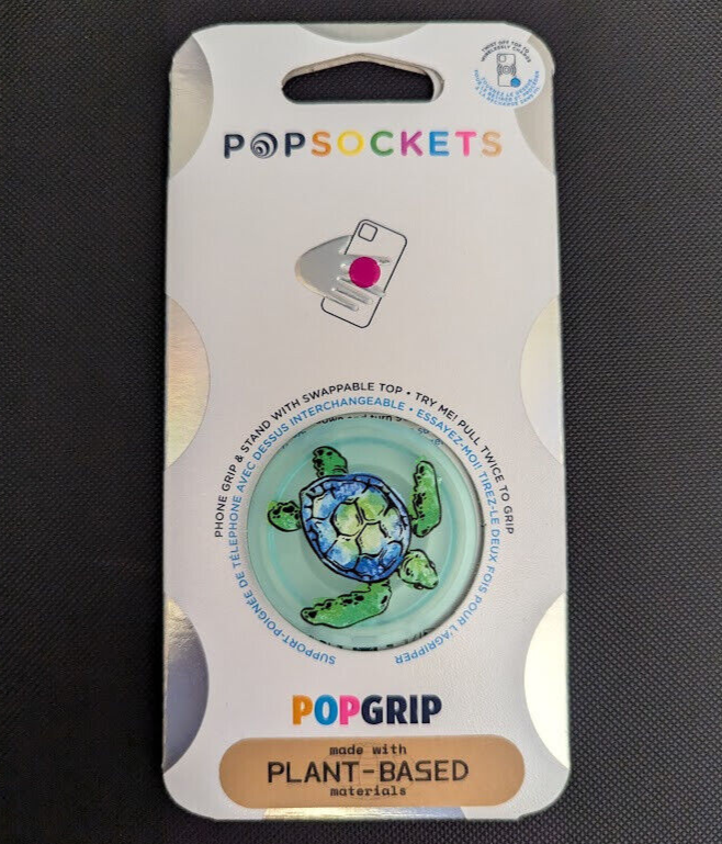 PopSocket Phone Grip & Stand with Swappable Top Plant-Based Clear Turtle - NEW-image