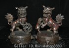 8.4" ancient Chinese Bronze Fengshui Foo Fu Dog Guardion Lion beast statue Pair