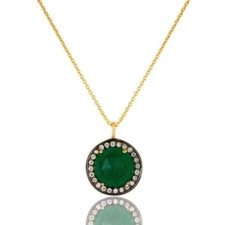 18K Gold Plated Sterling Silver Green Aventurine CZ Drop Pendant Jewelry