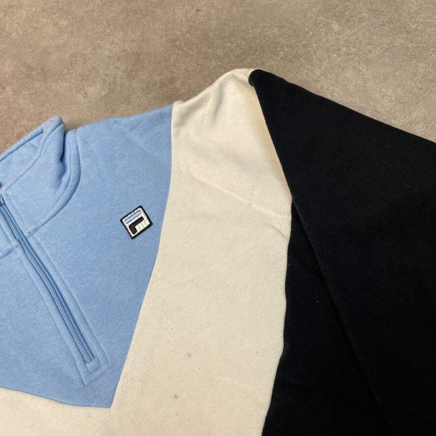 Fila Sweatshirt Womens Y2K Logo Half Zip Training Jumper, Black Blue, Large image 4