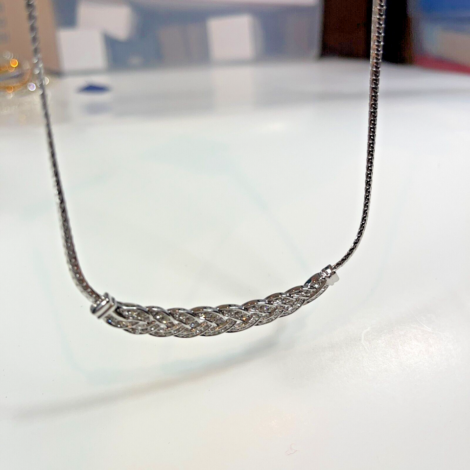 Swarovski Elements White Gold Plated Crystal Pave Bar Collar Necklace