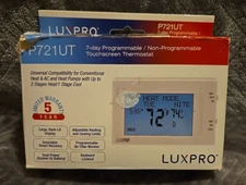 LuxPro Universal 7-Day Touchscreen Programmable or Manual Thermostat P721UT NOS