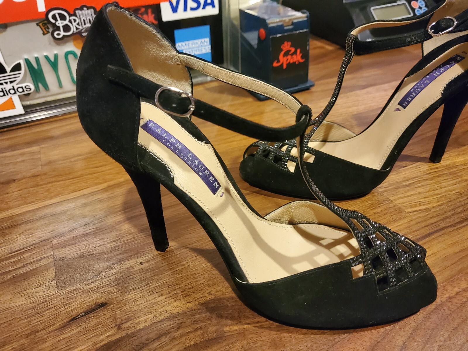 Black Suede Open Toe Sparkle Heels | eBay