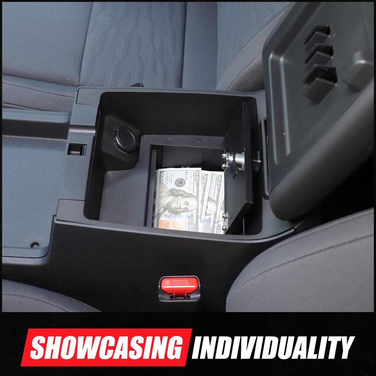 Center Console Safe GUN Storage Lock Box W/ TRAY For Nissan