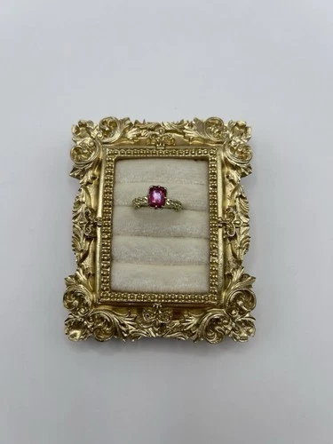 Vintage Gold Tone Pink Rhinestone Ring Size 7 Braided Band Costume Jewelry