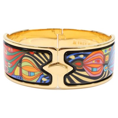 FREY WILLE Enamel Hinged Bangle Bracelet Gold Multicolor w/ Case