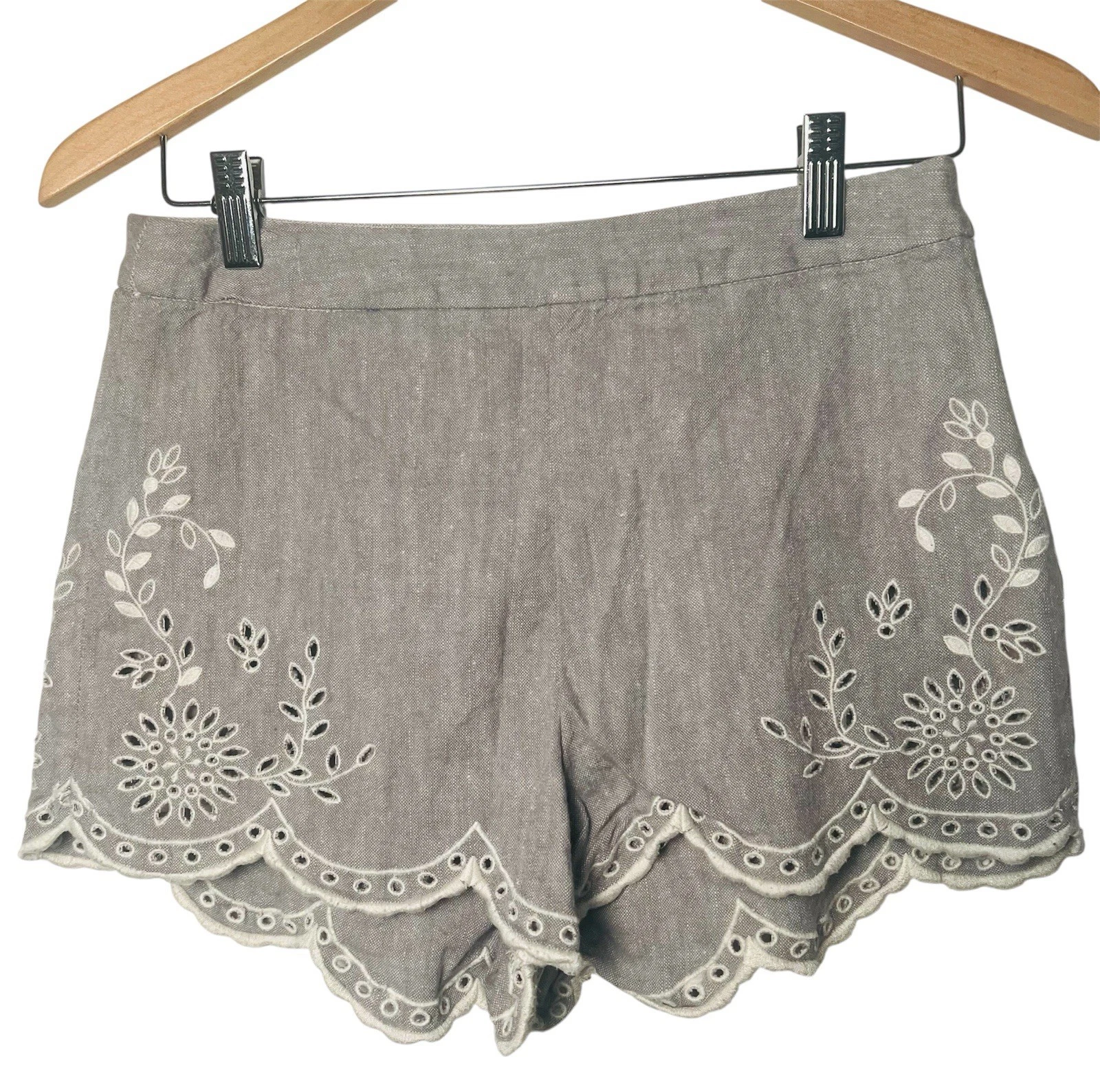 Free People Shorts 6 Linen Blend Eyelet Scalloped Hems Western Boho