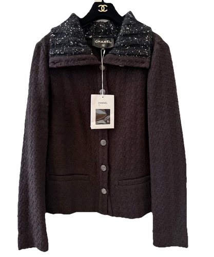 CHANEL ? Giacca di lana tweed nera nuova con etichette FR42 PREZZO AL PUBBLICO £6800