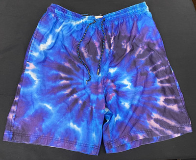 Broken Threads Tie Dye  Swirl Lined Swim Trunks Board Shorts Size LARGE B29