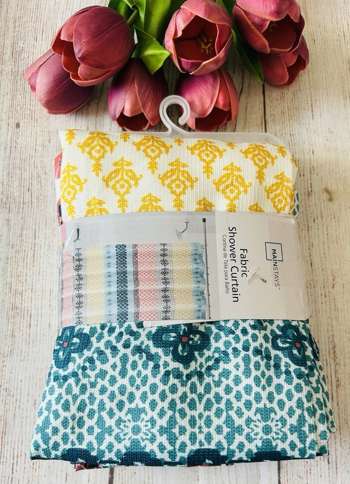 MAINSTAYS Colorful Boho Textured Weave Fabric Shower Curtain with Hooks NWT - Image 3 of 4