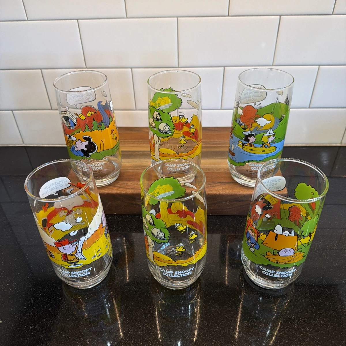 SNOOPY スヌーピー 11ozヴィンテージグラス 4個セット70s USA製 Snoopy Drinking Glasses In Collectible Peanuts Cups & Mugs for