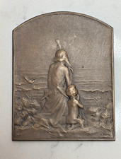 ART NOUVEAU BRONZE PLAQUETTE SALUT AU SOLEIL G DUPRE FRENCH MEDAL