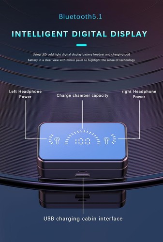 `Mirror BT 5.2 Słuchawki bezprzewodowe ze stereofonicznymi słuchawkami sportowymi LED Waterdic - Zdjęcie 2 z 20