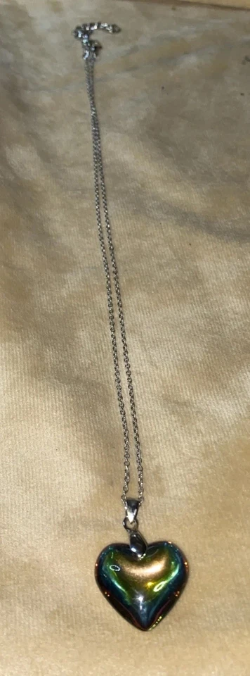 Rainbow Hematite Puffed Heart Pendant S.S Necklace 21 Long Plus 2 Ext. - Image 2 of 4