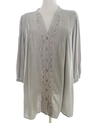 SPENSE Damen Geknöpfte Bluse Gr. XL Grau Viskose 100% 3/4 Ärmel Knöpfe Einfarbig