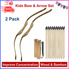2 Pack Kids Bow And Arrow Set, 32 Inch Archery Set Handmade Wooden Toy Bow Arrow
