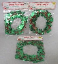 (3) Packs Vintage Santa's Factory : GREEN & RED HOLLY Tinsel GARLAND Paul Minor
