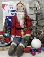 Primitive Grungy Santa Doll W Flag Patriotic Ooak 18” Christmas 1980s Americana