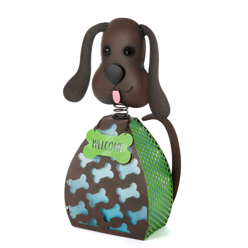 15"H Metal Rustic Brown Painted Solar Powered Light Up Dog NIB - Image 3 of 4