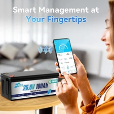 24V 100AH Bluetooth LifePo4 Lithium Battery w/ BMS w/ Low Temperature Protection