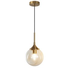 Lighting Mid Century Modern Pendant Chandelier 1-Light Gold Glass Globe