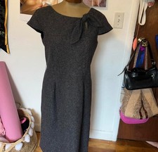 Designer 60’s style dark grey dress, formal/business attire midi 