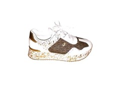 Custom Michael Kors Raina Trainer White Gold Glitter Brown Sneakers Women's 8