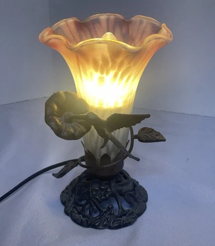 Vintage Tiffany Style Hummingbird Table Lamp Pink and White