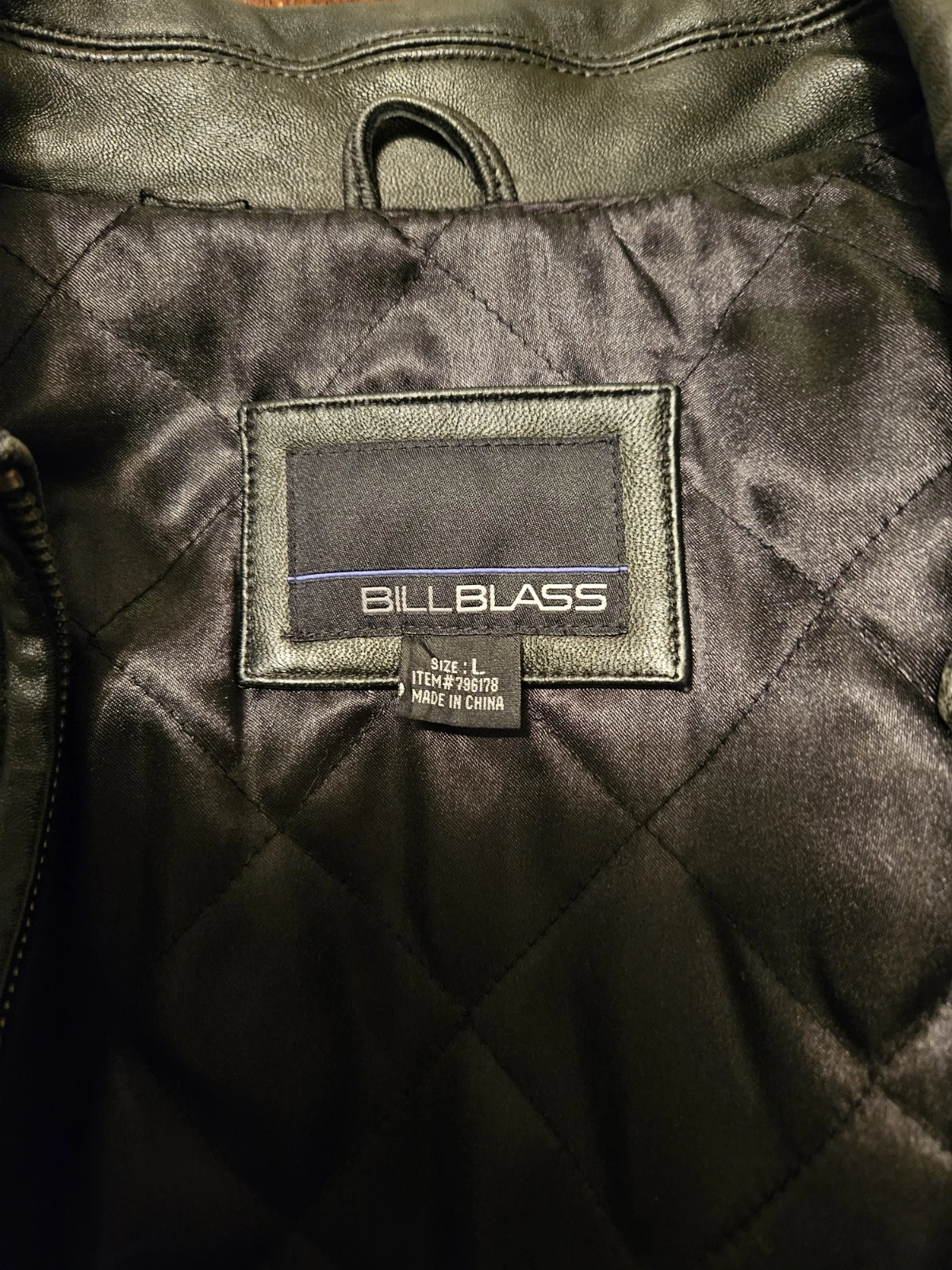 Bill Blass Men’s Black Leather Bomber Jacket Full Zip Quilted Lining Size L image 3